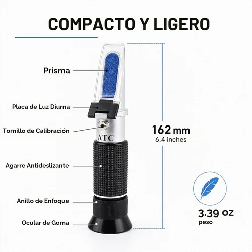 Vista 8 de Refractómetro Brix con ATC, gravedad específica de doble escala de 0-40% Brix y 0-25% vol de alcohol para hidrómetro de elaboración de cerveza
