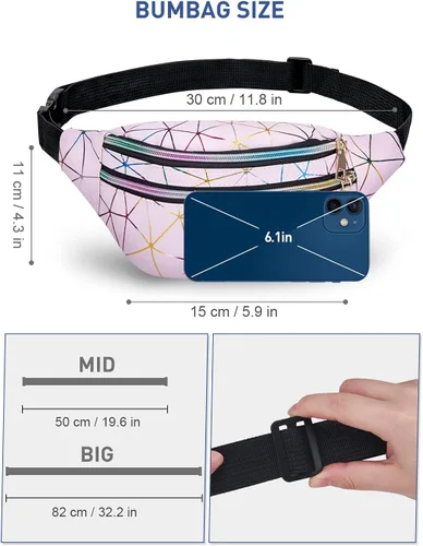 Vista 5 de Livacasa - Cangurera holográfica linda, brillante e impermeable para mujer, cangurera para viajes, fiestas, festivales, correr y senderismo