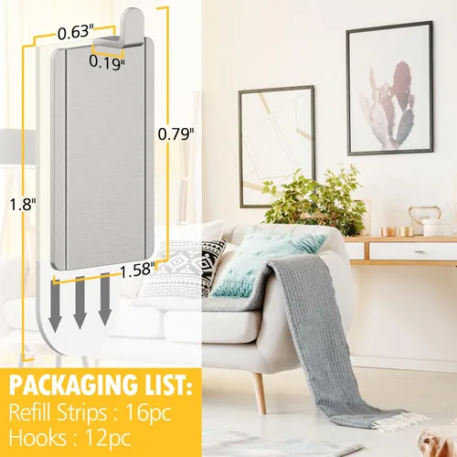 Vista 2 de LuBanSir Ganchos para colgar cuadros de pared sin clavos, paquete de 12 ganchos adhesivos de metal con 16 tiras para fotos pequeñas, arte y espejos
