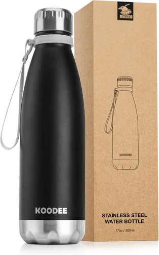 Vista 19 de koodee Botella de agua aislada (paquete de 2) botella de agua de doble pared de acero inoxidable 18/8, botella térmica de viaje con forma de cola