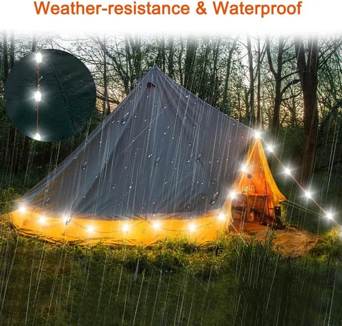 Vista 6 de Tira de luces para interiores y exteriores con cargador de panel solar, impermeable, recargable, 17 luces LED, desmontables de 30 pies de largo, 7