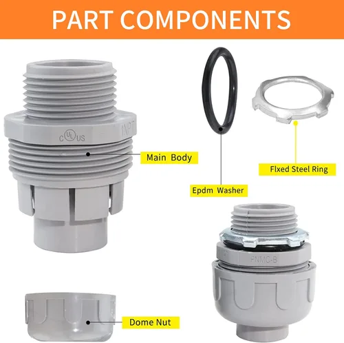 Vista 3 de Conector hermético de líquido de 3/4 pulgadas, accesorios de conducto eléctrico de PVC, conector de conducto flexible recto de 180 grados