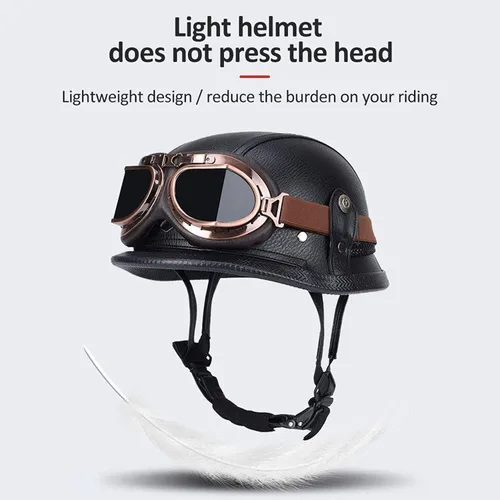 Vista 2 de Casco alemán para motocicleta, estilo retro, abierto de media cara, con gafas para adultos, hombres y mujeres, estilo Street Scooter Cruiser Jet
