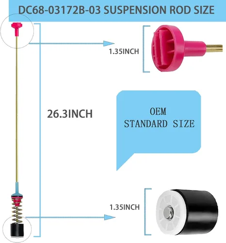 Vista 4 de 2025 Actualización DC68-03172B-03 DC68-03172C DC68-03172D DC68-03172D-00 Varillas de suspensión para lavadora Samsung WA50R5200AW/US WA50R5400AV/US
