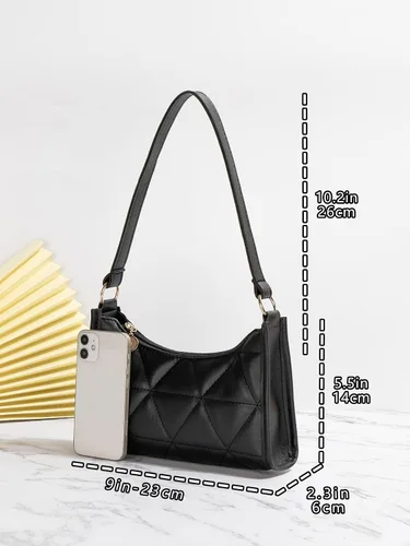 Vista 3 de SweatyRocks Bolso de mano acolchado geométrico minimalista para mujer, bolso de mano liso
