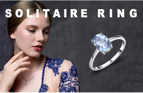 Vista 6 de JewelryPalace Anillos de compromiso solitarios de plata de ley 925 chapados en oro de 14 quilates con piedra natal de topacio azul citrino y piedras