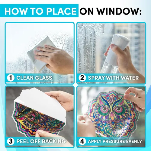 Vista 3 de Kit de Arte de Vitral Mandala Hula Home - Animales DIY para Ventanas con Marcadores, 10 Atrapasoles - Perfecto Hobby para Adultos, Niños