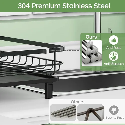 Vista 6 de ROTTOGOON Escurridor de platos, rejilla para secar platos de acero inoxidable resistente al óxido para encimera de cocina, escurridor de platos