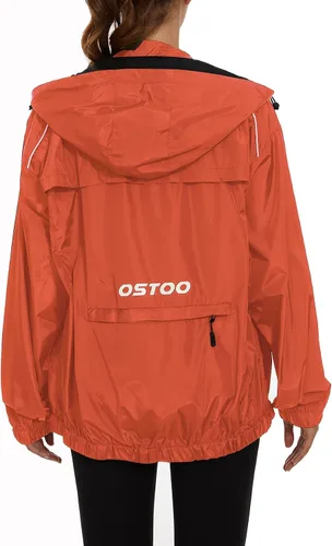 Vista 2 de OSTOO Chaqueta impermeable ligera para mujer, para correr, ciclismo, con capucha, para senderismo, rompevientos