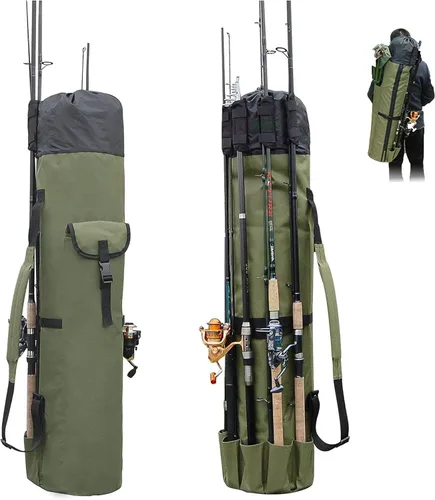 Vista 8 de Bolsa de caña de pescar multifunción - Funda impermeable para carrete de caña, bolsa de transporte de lona duradera, gran regalo de almacenamiento