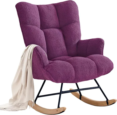 Vista 9 de Zedachica Mecedora de peluche rosa para guardería, tela de forro polar suave, ergonómica y ajustable, solo para uso en interiores Rosa bebé