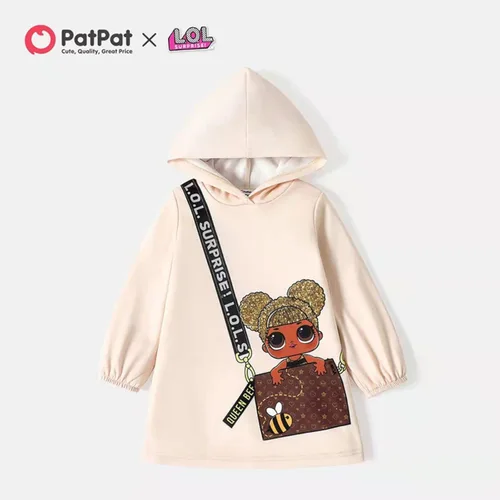 Vista 2 de L.O.L. Surprise! Vestido de sudadera con capucha para niñas pequeñas con estampado de bolsa, manga larga con capucha