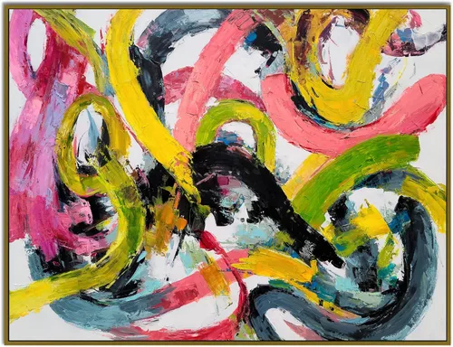 Vista 10 de Yihui Arts Arte abstracto de la pared del lienzo - Arte contemporáneo texturizado pintado a mano para la decoración moderna del hogar