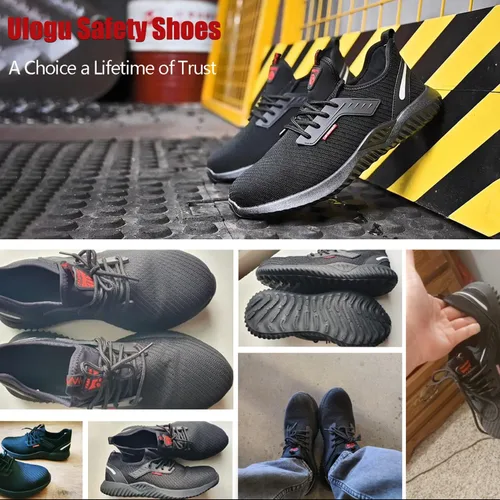 Vista 5 de ulogu Zapatos de punta de acero para hombres y mujeres, impermeables, ligeros, a prueba de pinchazos, seguridad en el trabajo, tenis industriales