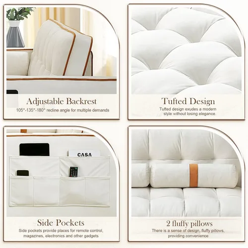 Vista 4 de Sofá cama extraíble, sofá cama de 55.5 pulgadas, con bolsillo lateral, respaldo ajustable y almohada de cintura, adecuado para espacios pequeños
