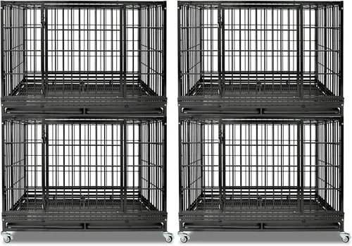 Vista 12 de Jaula apilable de 47 pulgadas para perros grandes de alta ansiedad, jaula indestructible a prueba de escapes para interiores con doble puerta