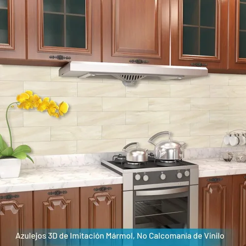 Vista 3 de BeNice Salpicaduras para despegar y pegar para azulejos de cocina, azulejos para despegar y pegar para paredes, calcomanías de azulejos Travertino