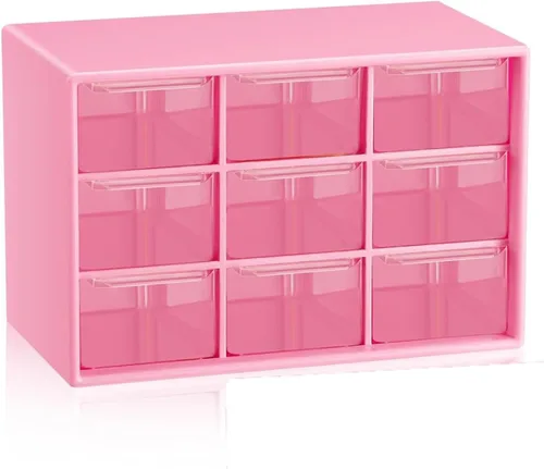 Vista 6 de Organizador de cajones pequeños para escritorio, 7.1 x 3.8 x 4.6 pulgadas, mini organizador de cajones de escritorio con 9 cajones transparentes