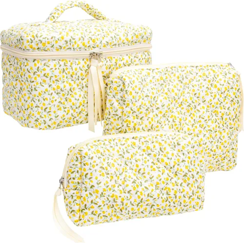 Vista 47 de PAZIMIIK - Bolsa de maquillaje de algodón para mujer, grande, acolchada para viaje, Rosa (Bow Pink), Vintage