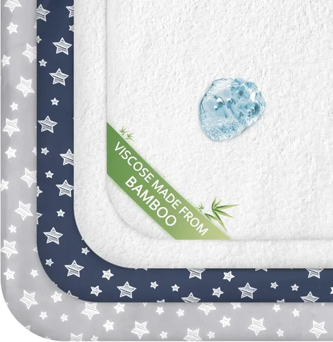 Vista 11 de Sábanas de moisés y protector de colchón de moisés impermeable 4 piezas, Terry de viscosa, ajuste universal para colchón ovalado, de reloj de arena