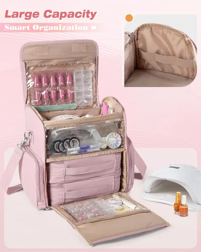 Vista 2 de Bolsa organizadora de esmalte de uñas con capacidad para 70 Rosa
