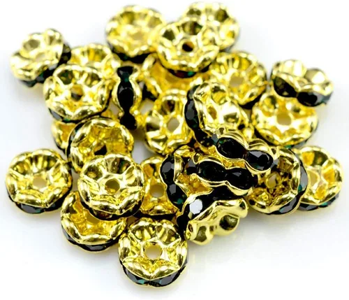 Vista 19 de RUBYCA 100 unidades de cuentas espaciadoras redondas estilo Rondelle en tono dorado de 10 mm, cristal checo AB blanco