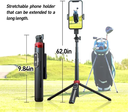 Vista 3 de Trípode de teléfono de 62 pulgadas y palo para selfie para entrenamiento de golf, soporte de trípode extensible para teléfono celular con control