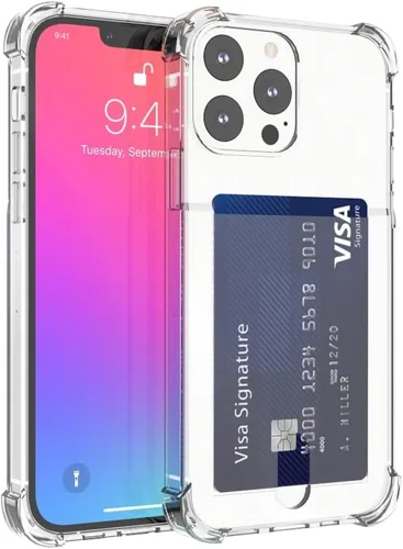 Vista 13 de Funda transparente para tarjetas para iPhone 13, funda protectora a prueba de golpes de TPU delgada con tarjetero compatible con MagSafe
