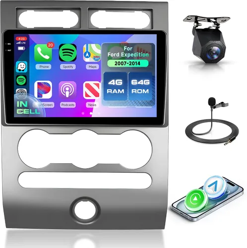 Vista 10 de Estéreo de coche Android de 4 núcleos+64G para Ford Expedition 2007-2014 (A/C) inalámbrico Carplay Android Auto, radio de pantalla táctil de 9