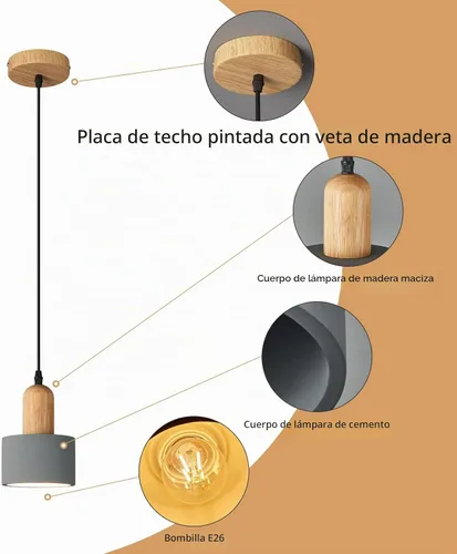 Vista 6 de Luces Colgantes Modernas de Cemento Gris Araña Lámparas de Techo de Madera para Isla de Cocina Dormitorio Comedor Sala de Estar Bar (Paquete de 2)