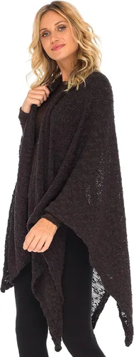 Vista 2 de SHU-SHI Poncho de punto acogedor para mujer, chal envolvente, capa frontal abierta, kimono ligero