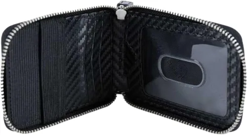 Vista 3 de Cartera RFID con bolsillo con cremallera para hombre, Negro -, Cremallera interior de fibra de carbono Id