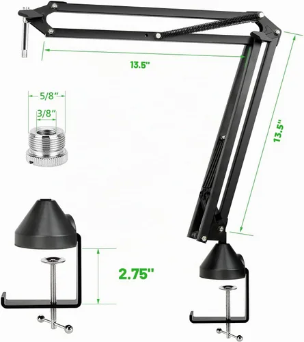 Vista 6 de Para Shure SM7B Boom Arm - Soporte de micrófono con 2 cubiertas de micrófono para reducir los ruidos del viento, gestión de cables y filtro pop