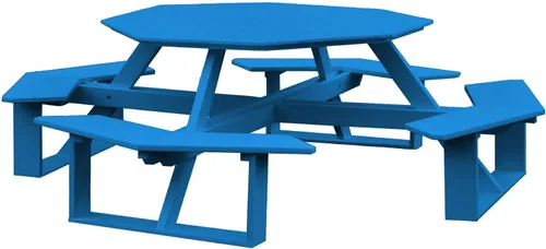 Vista 8 de Amish-Made - Mesa de picnic octágono de poliéster azul Aruba de 54 pulgadas Azul (Aruba Blue)