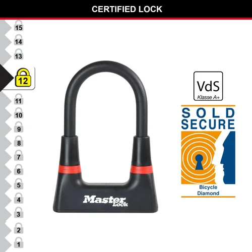 Vista 4 de MASTER LOCK 8278EURDPRO Cerradura en U, llave, certificado antirrobo, eléctrica, bicicleta de montaña, unisex, para adultos, negro, mediano