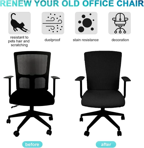 Vista 3 de Tatuo Fundas para silla de oficina y computadora, protector universal para silla giratoria, extraíble, lavable, con cremallera para respaldo de Negro