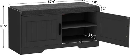 Vista 2 de Homleke Banco de almacenamiento de zapatos, 2 puertas y cojín acolchado Negro