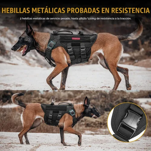 Vista 4 de OneTigris Arnés táctico grande para perros, arnés de perro ajustable sin tirones, arnés de perro resistente con asa, paneles grandes de gancho