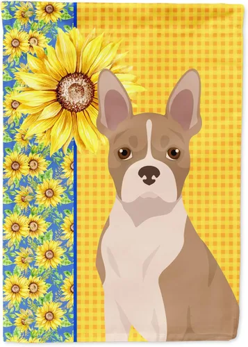 Vista 80 de Caroline's Treasures WDK5313GF Bandera de jardín con diseño de girasoles de verano, color negro y tostado, Airedale Terrier para buzón, bandera