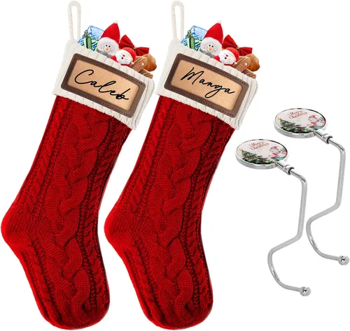 Vista 12 de Paquete de 2 medias de Navidad, medias de Navidad familiares grandes de 18 pulgadas, medias de punto de colores mixtos colgantes (2 mezclas)
