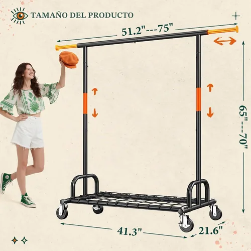 Vista 7 de Raybee Perchero resistente para ropa, estantes para ropa para colgar ropa pesada 200+, perchero enrollable para ropa con capacidad de carga de 485