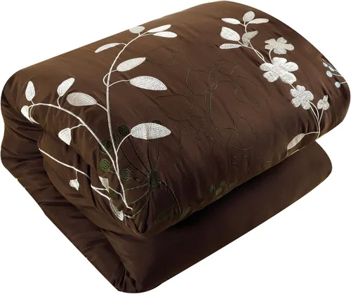 Vista 11 de Chic Home Bliss Garden - Juego de edredón bordado de 8 piezas, tamaño Queen, color marrón