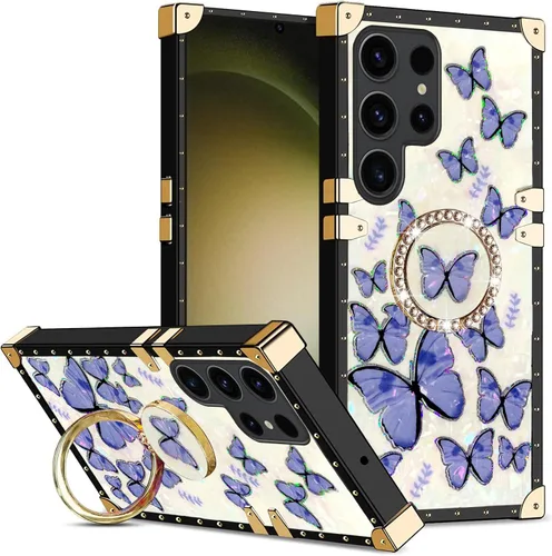 Vista 16 de Funda para S23 Ultra, Galaxy S23 Ultra para mujer, funda a prueba de golpes, TPU retro, elegante, clásica, borde de lujo, protección completa