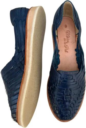 Vista 8 de Mexico en la Piel Sandalias Huarache de cuero. Zapatos planos cómodos para mujer.