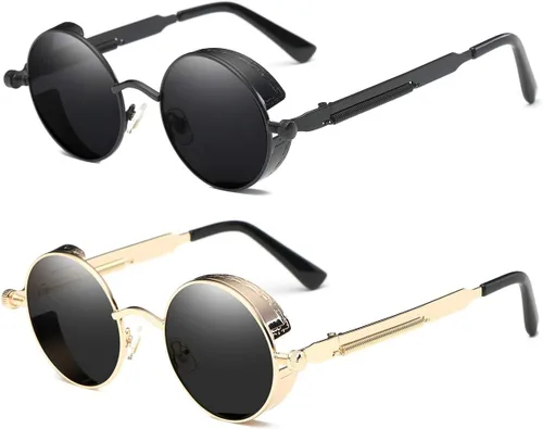 Vista 58 de Dollger Gafas de sol vintage Steampunk Retro Metal Round Circle Frame