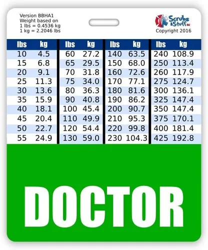 Vista 20 de Doctor Badge Buddy - Tablas de conversión horizontales con altura y peso (tamaño grande, negro)