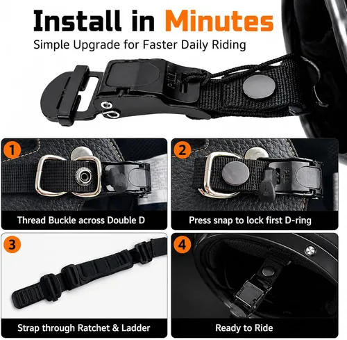 Vista 5 de Helmet Quick Release Buckle Kit, Metal Helmet Chin Strap Adapter, Compatible with Classic D-Rings Helmet
