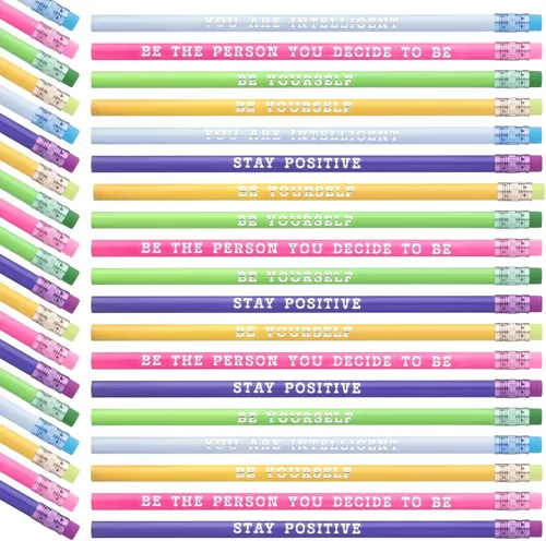 Vista 9 de Epakh 100 lápices inspiradores que cambian de color a granel con borrador, bolígrafos de madera HB, regalo para niños, regalo de regreso a clases