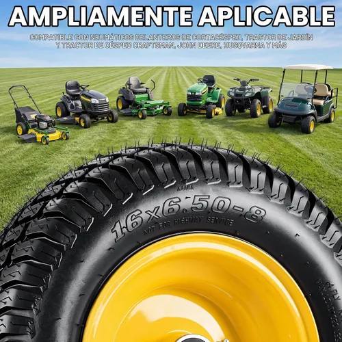 Vista 3 de YITAMOTOR 16X6.50-8 Rueda de cortacésped y conjuntos de neumáticos, 4 capas Amarillo