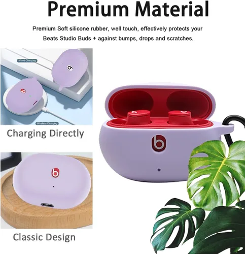 Vista 6 de Miimall Compatible con Beats Studio Buds + funda, [diseño de puerto de carga] [llavero antipérdida] Funda protectora de silicona suave a prueba
